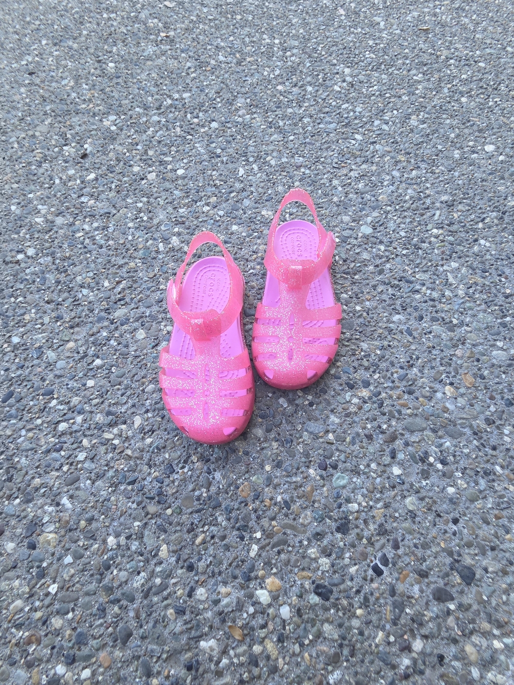 CROCS Kids Pink Glitter Sandals with T-Strap